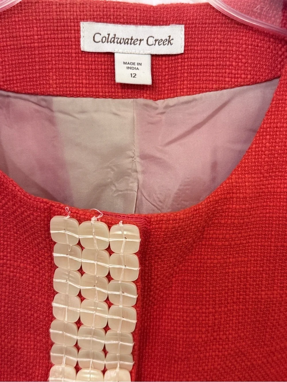 Coldwater Creek Orange Cropped Jacket with Mother of Pearl Decorative Trim